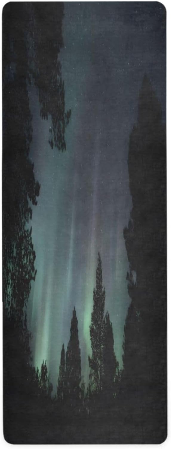 Foldable Yoga Mat | Aurora Borealis & Starry Night Design | Portable Non-Slip Exercise Mat