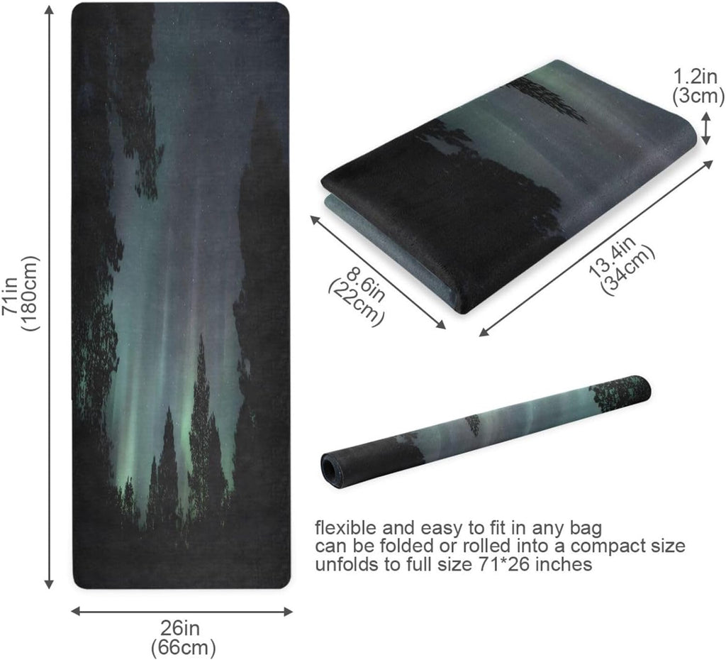 Foldable Yoga Mat | Aurora Borealis & Starry Night Design | Portable Non-Slip Exercise Mat