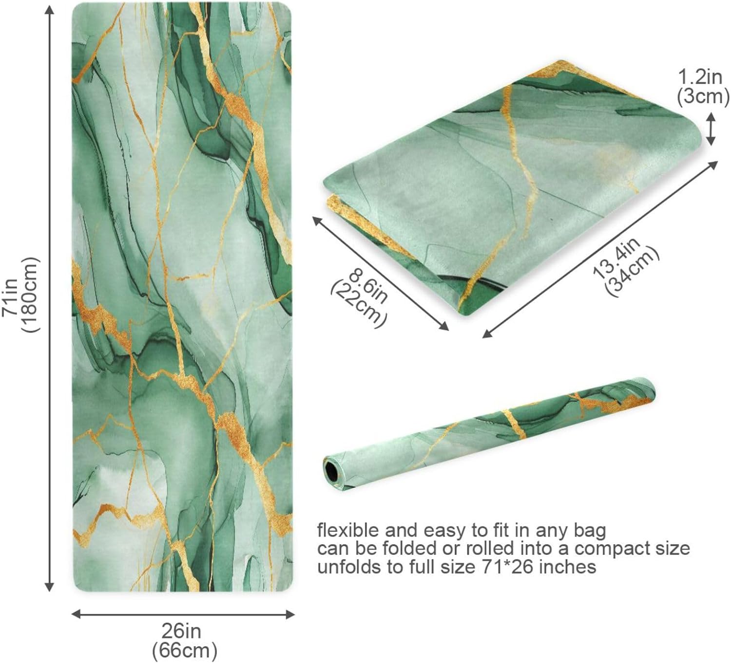 Marble Pattern Foldable Yoga Mat – Non-Slip Portable Exercise & Fitness Mat