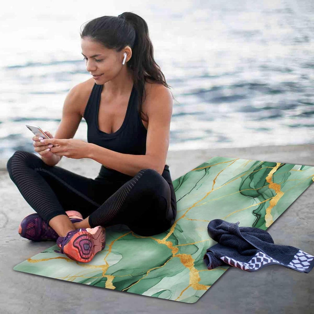 Marble Pattern Foldable Yoga Mat – Non-Slip Portable Exercise & Fitness Mat