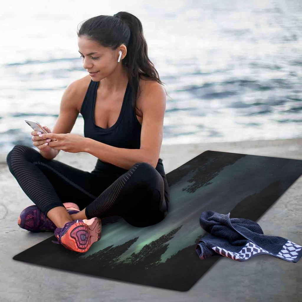 Foldable Yoga Mat | Aurora Borealis & Starry Night Design | Portable Non-Slip Exercise Mat