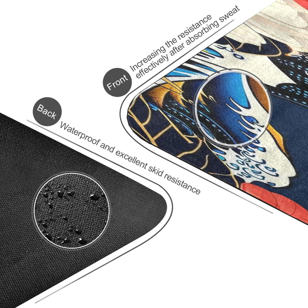 Japanese Style Floral & Wave Yoga Mat – Non-Slip Foldable Exercise Mat with Bold Oriental Design, Extra Cushion for Comfort